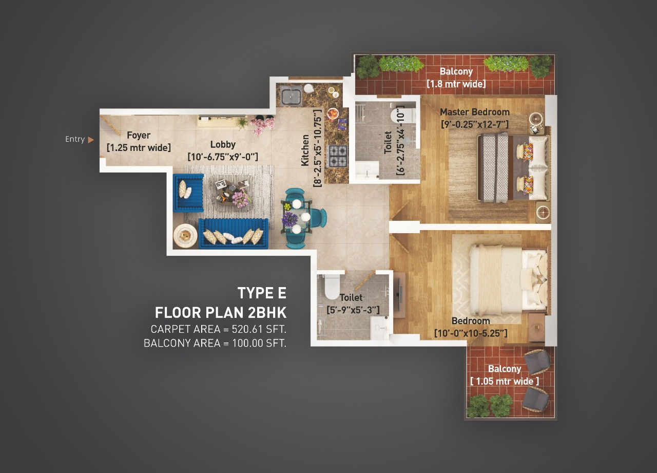 2 BHK Floor Plan - Breez Global Heights 88A